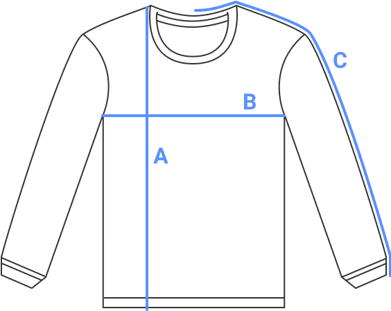 Sweatshirt measurement diagram showing length and half chest